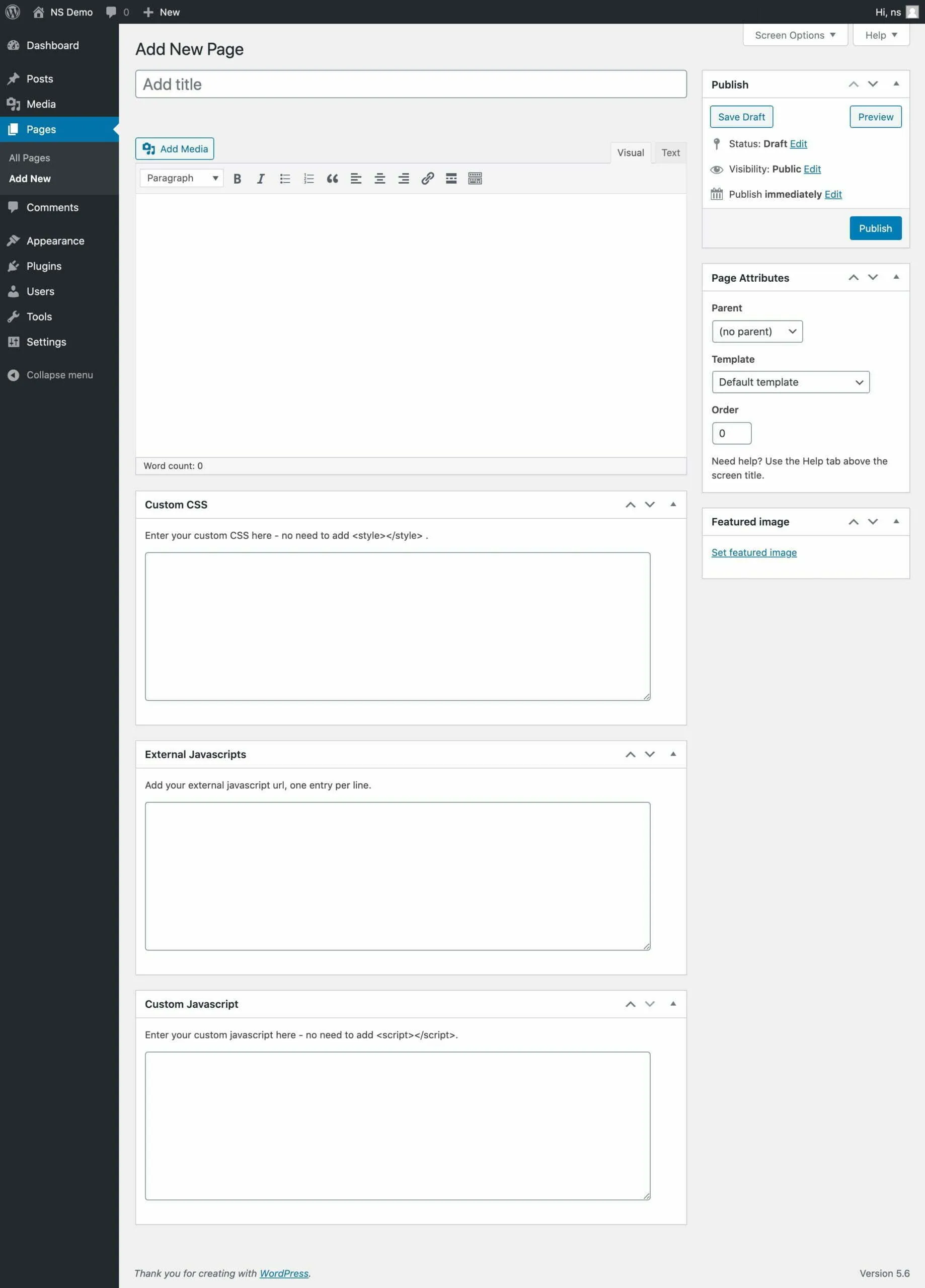 custom-css-js-page